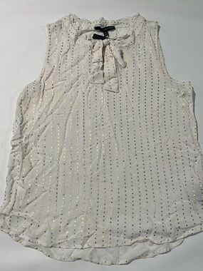 Sleeveless Viscose Rayon Tie-Neck Blouse with Gold Dot Print NWT